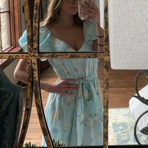 LoveShackFancy X Target Estelle 100 Cotton Floral Blue Puff Sleeve Dress 0